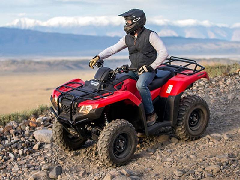 Man on a quad bike on a background of mountains