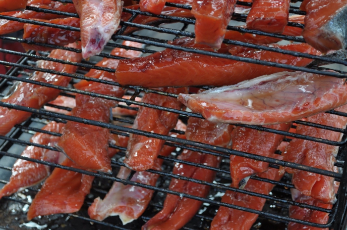  smoking chicken in the smokehouse