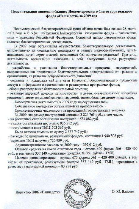 explanatory note to the balance sheet of the FSS