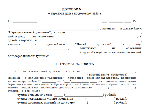 debt transfer agreement sample