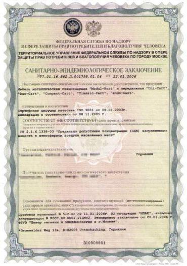 hygienic certificate of conformity