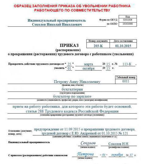 Dismissal of an internal part-time job.