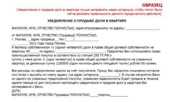 notarial refusal of a share in an apartment