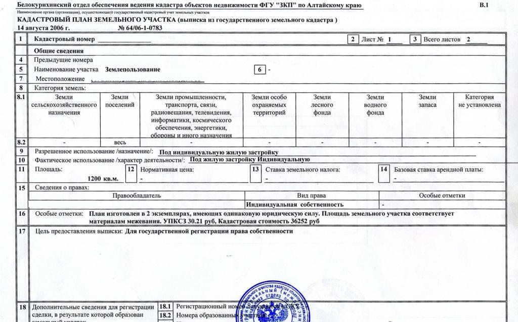Copy of cadastral passport of the Russian Federation