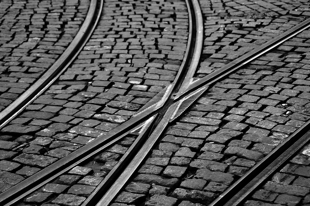 oncoming tram tracks