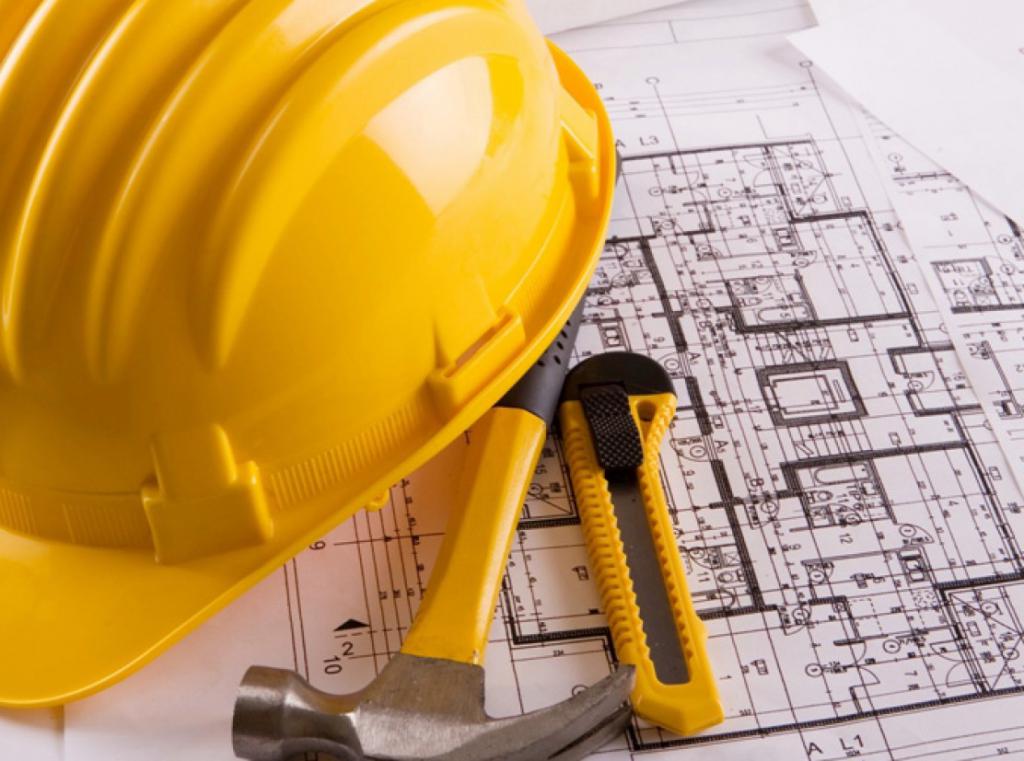 Construction helmet and floor plan