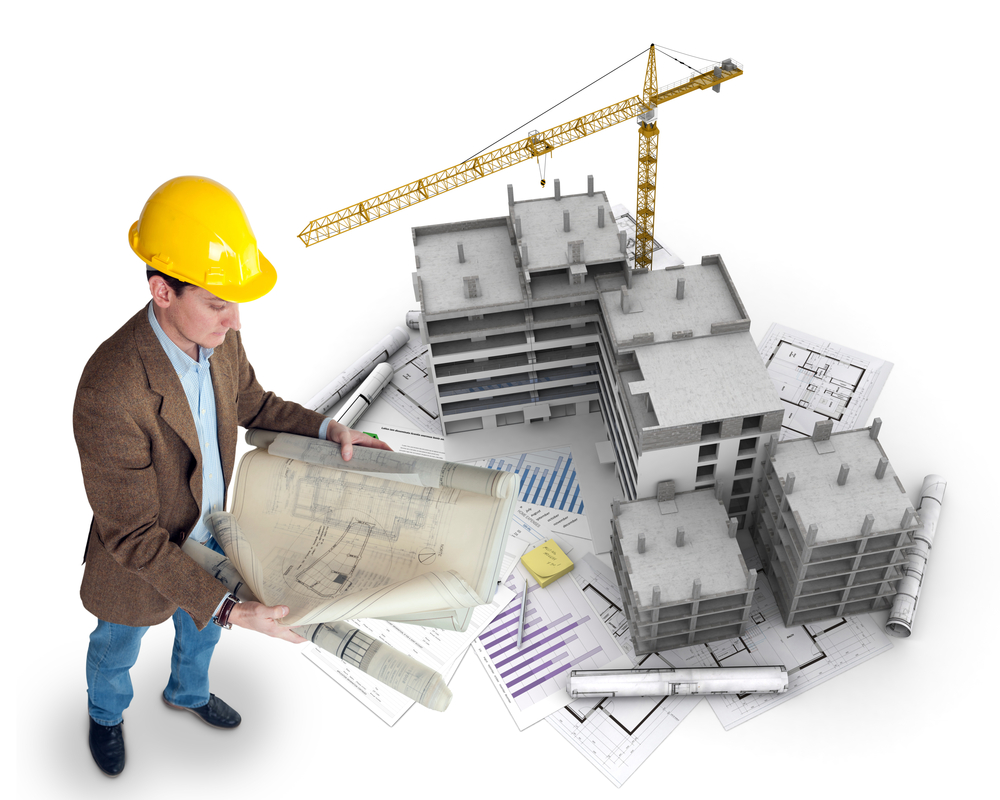 Man and building model