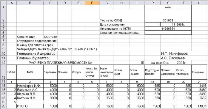 Settlement payroll form 0301009