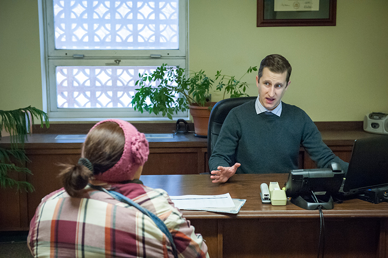 lawyer conducts a survey of a citizen