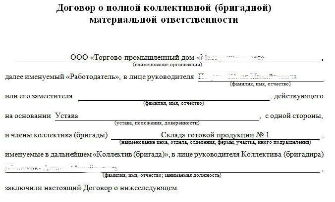 example of liability agreement