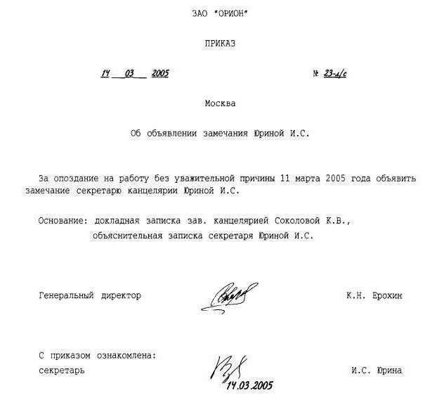 disciplinary action as a remark