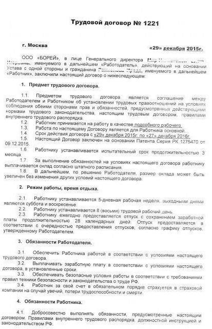 sample employment contract with a foreign citizen