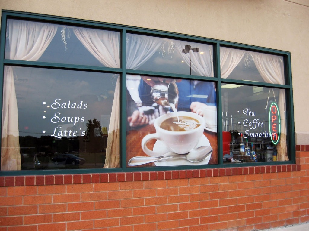 Image of a coffee cup on a display case