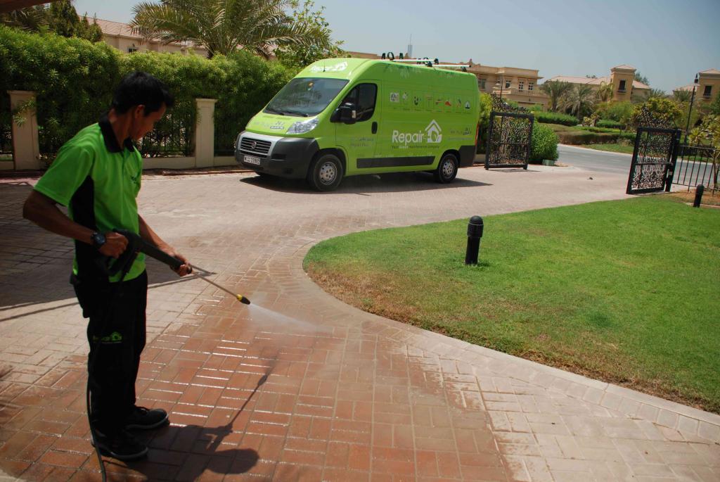 the process of cleaning the yard