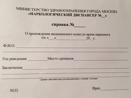 Where to get a certificate from a narcologist