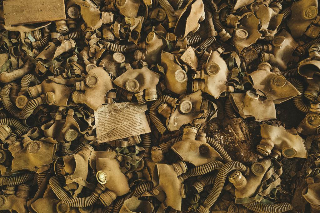 A pile of gas masks