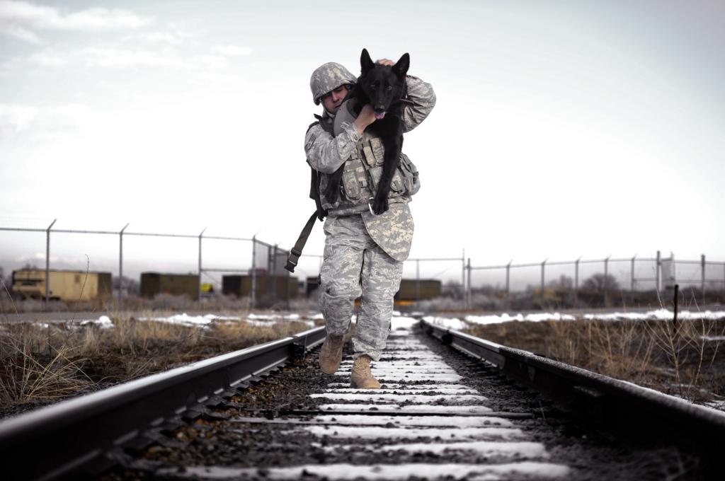 A soldier with a dog