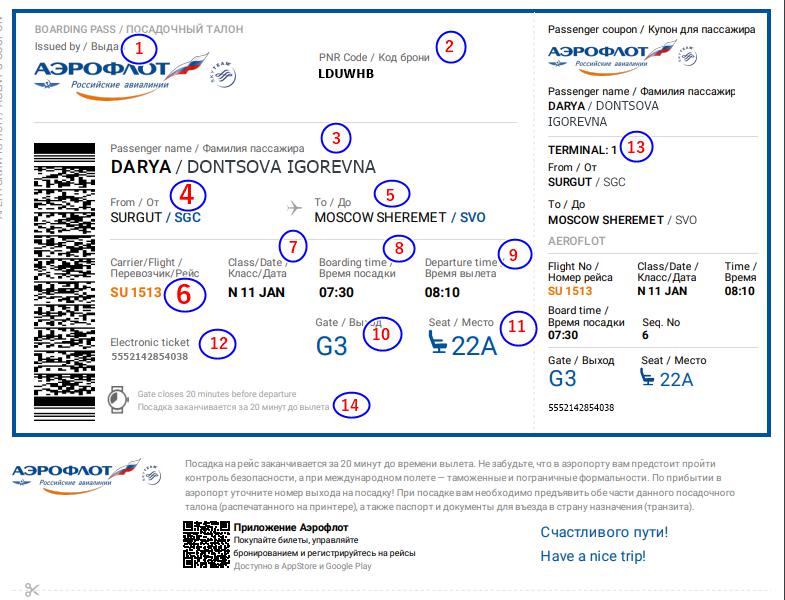 Aeroflot Boarding Pass